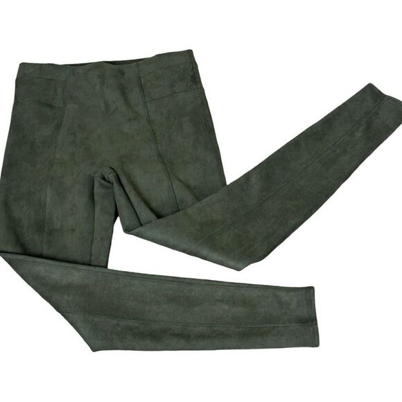 SPANX Faux Suede Leggings Olive Green Ankle Length Tummy Control Stretch Size L - Picture 8 of 10